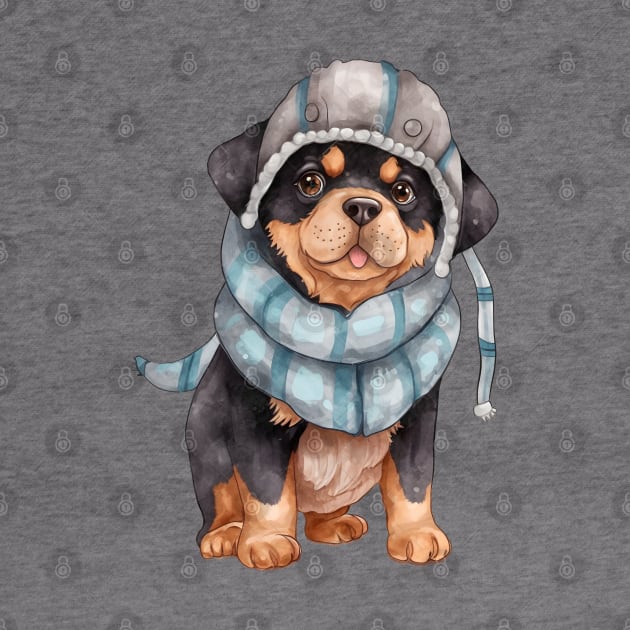 Watercolor Cozy Rottweiler Dog by Chromatic Fusion Studio